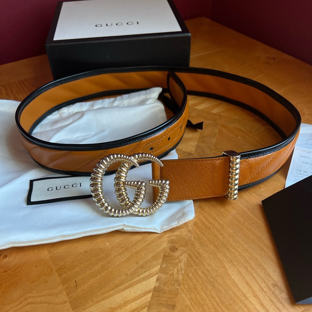 Gucci logo buckle belt Matlasse leather belt cognac and black - Picture 4 of 9